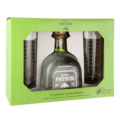 Patrón Silver Tequila Gift Set with Two Glasses (750ml)