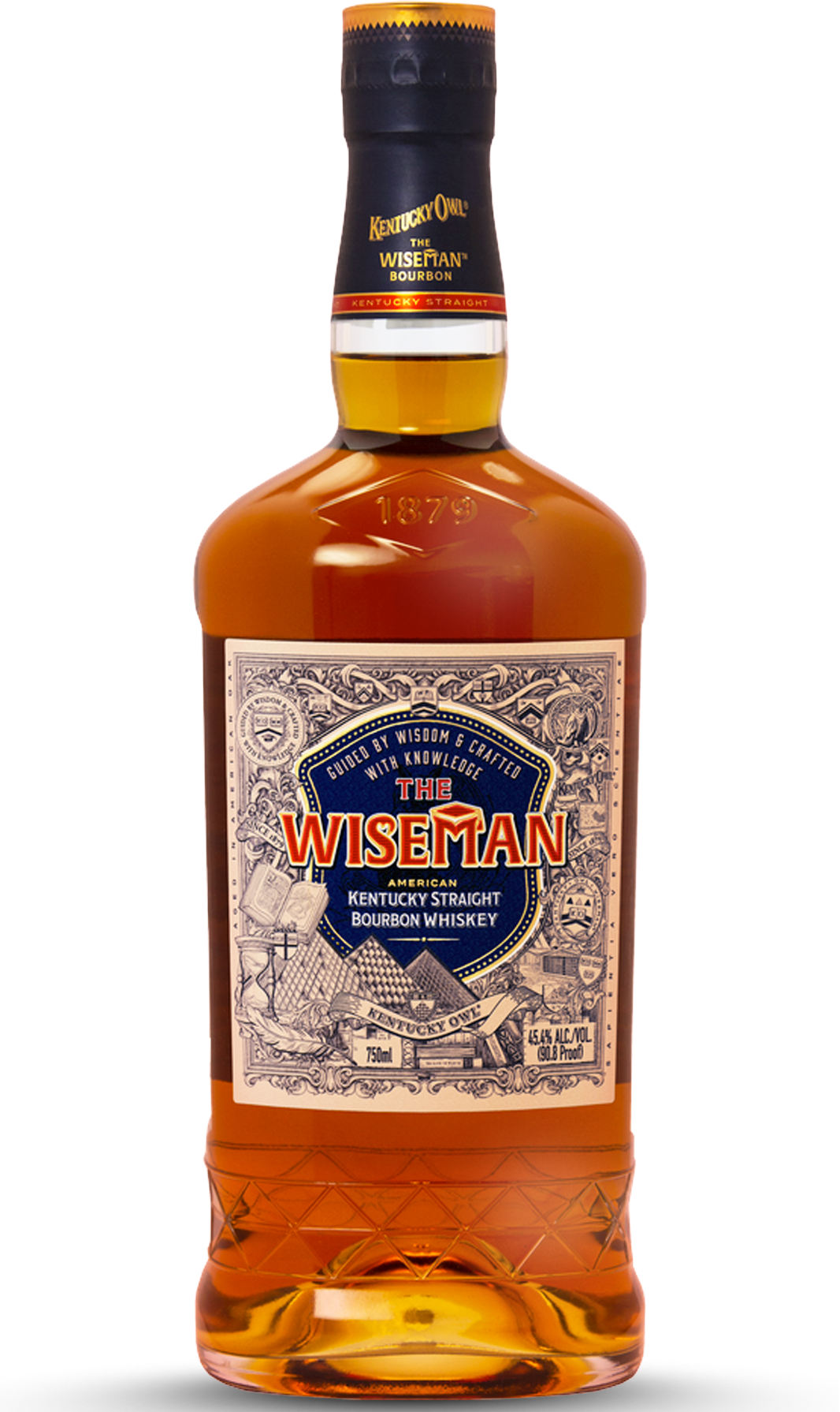 Bottle of Wiseman bourbon whiskey on a white background